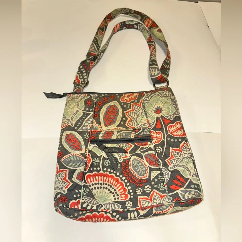 Vera Bradley Nomadic Floral Hipster Crossbody Gray Orange Green Paisley Mid-Size